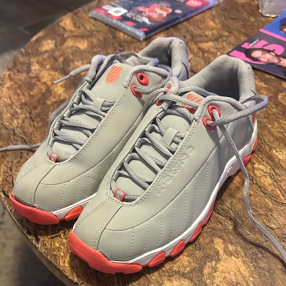 K-Swiss Light Gray and Coral Sneakers